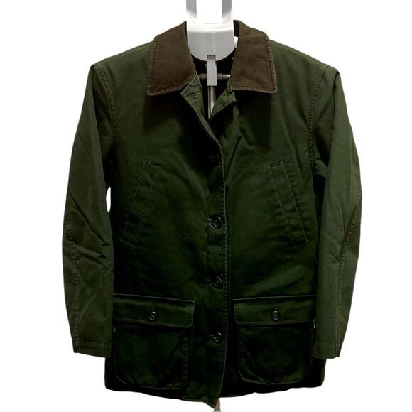 Lands' End Army Green Fisherman Core Chore/Barn Coat With Leather Collar - Picture 4 of 13